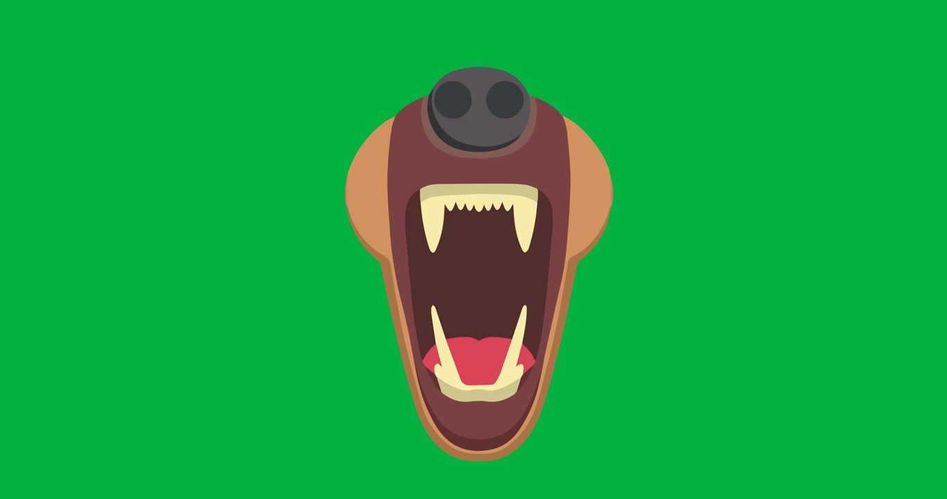 Digitally animation of bear jaw icon against black background