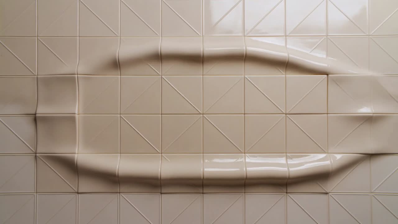 Lámina flexible moviéndose sobre azulejos, haciendo que estos se eleven y luego se extiendan en un bulto ovalado para un diseño