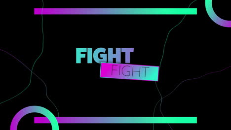 animación del texto de lucha sobre formas coloridas en movimiento