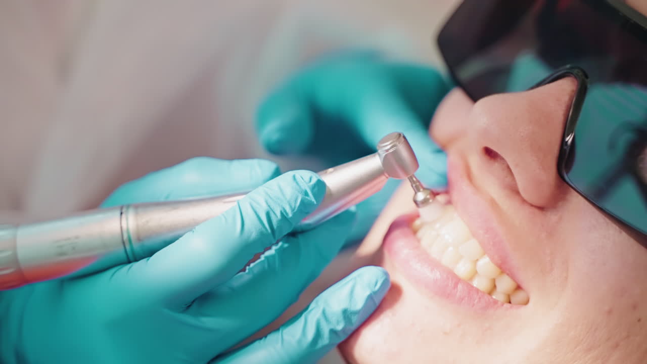 Dentist cleaning teeth