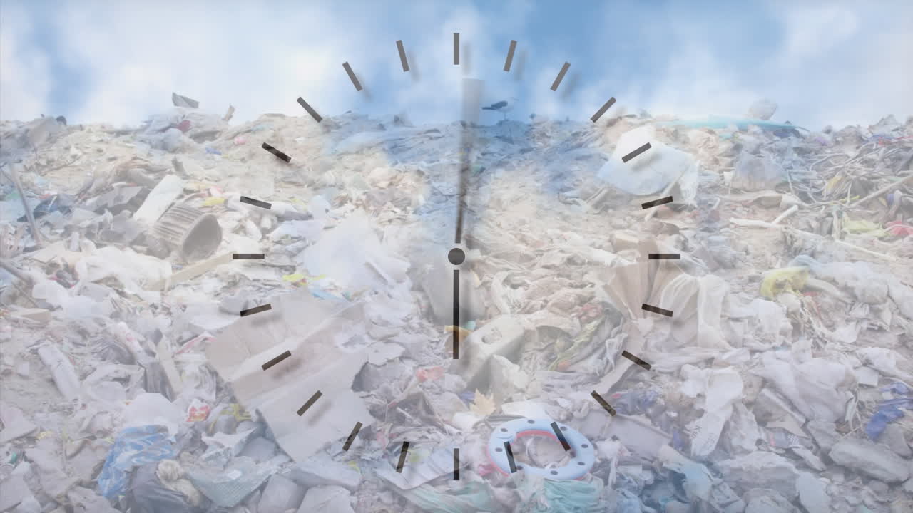 쓰레기 처분장 위 에서 빠르게 움직이는 시계