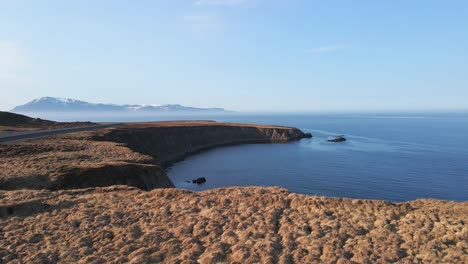 drone shot of iceland landscape, road and coastline, aerial view from drone in 4k-7