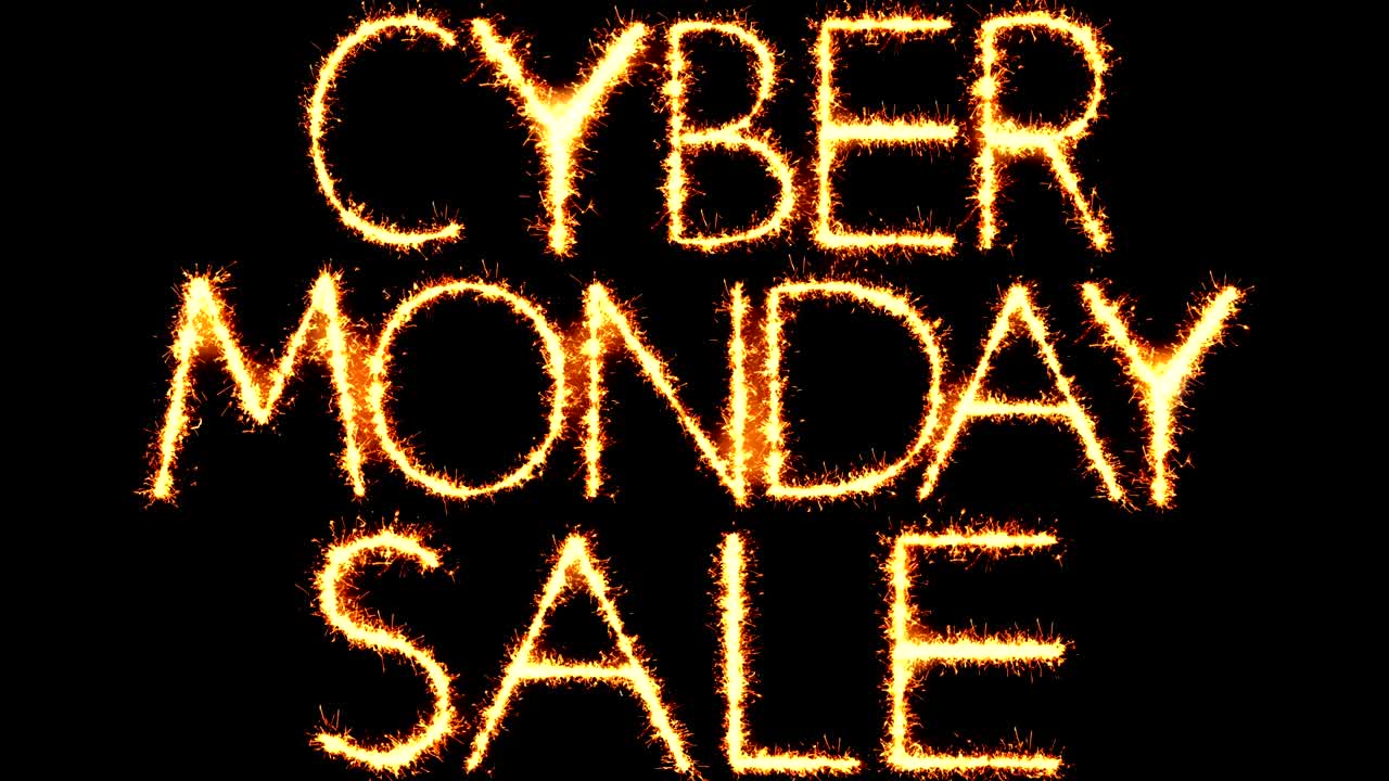 Cyber Monday Sale Text Sparkler Glitter Sparks Firework Loop Animation