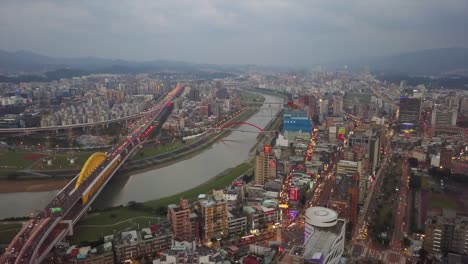 taiwan evening time taipei city traffic river bridge aerial panorama 4k