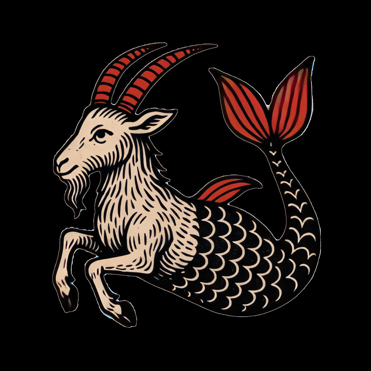 Illustrazione Vintage Animata della Capra di Mare del Capricorno Zodiacale