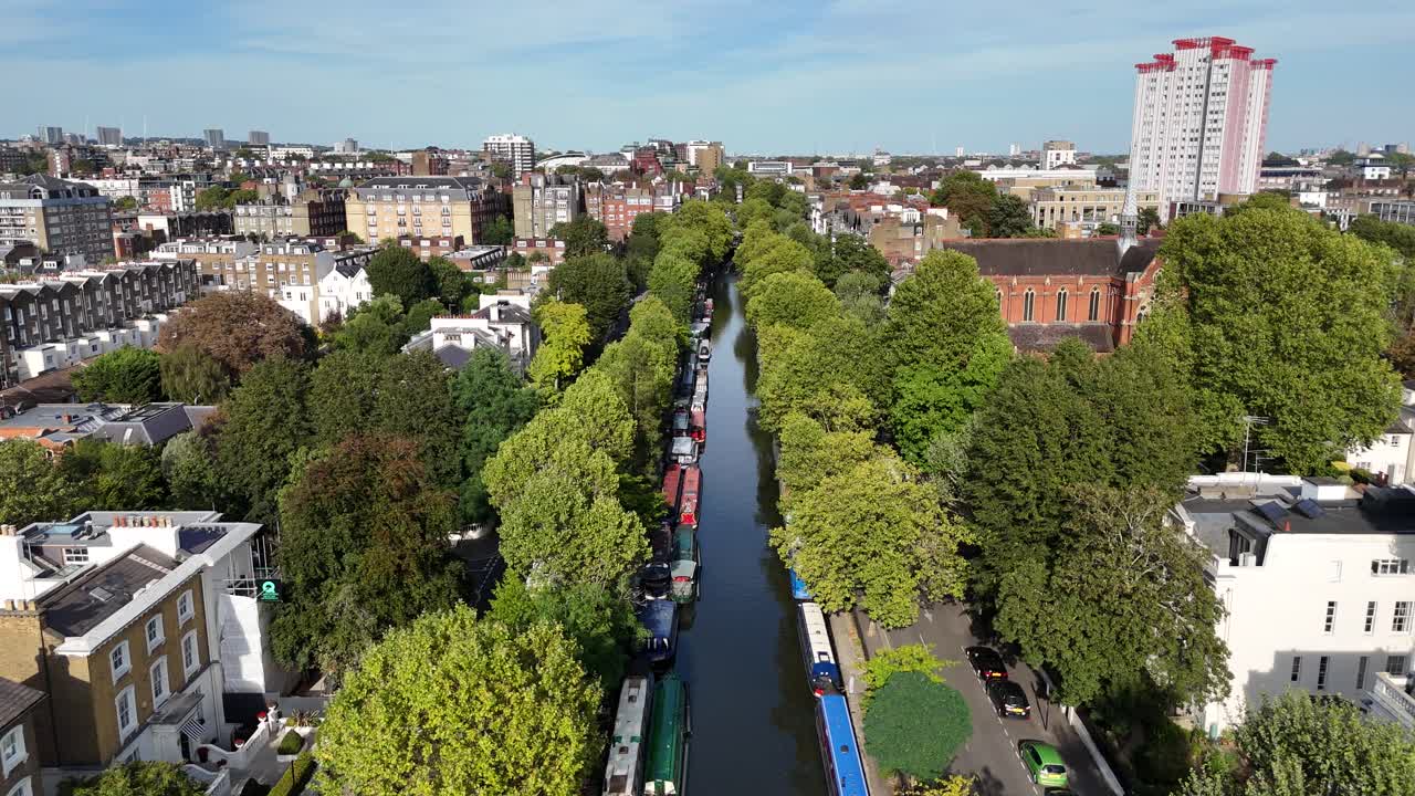 Aerial view Regents canal Little Venice London UK