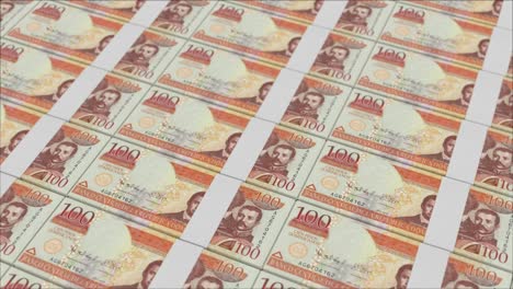 100 dominican peso banknotes printed by a money press