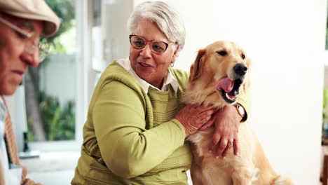 senior citizens with golden retriever
