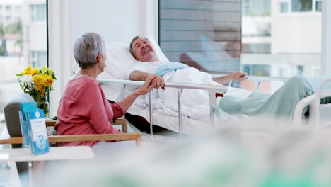 Medical,-visit-and-holding-hands-with-old-couple