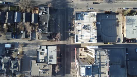 aerial view of calgary's inner-city neighbourhood of mission on an early spring morning