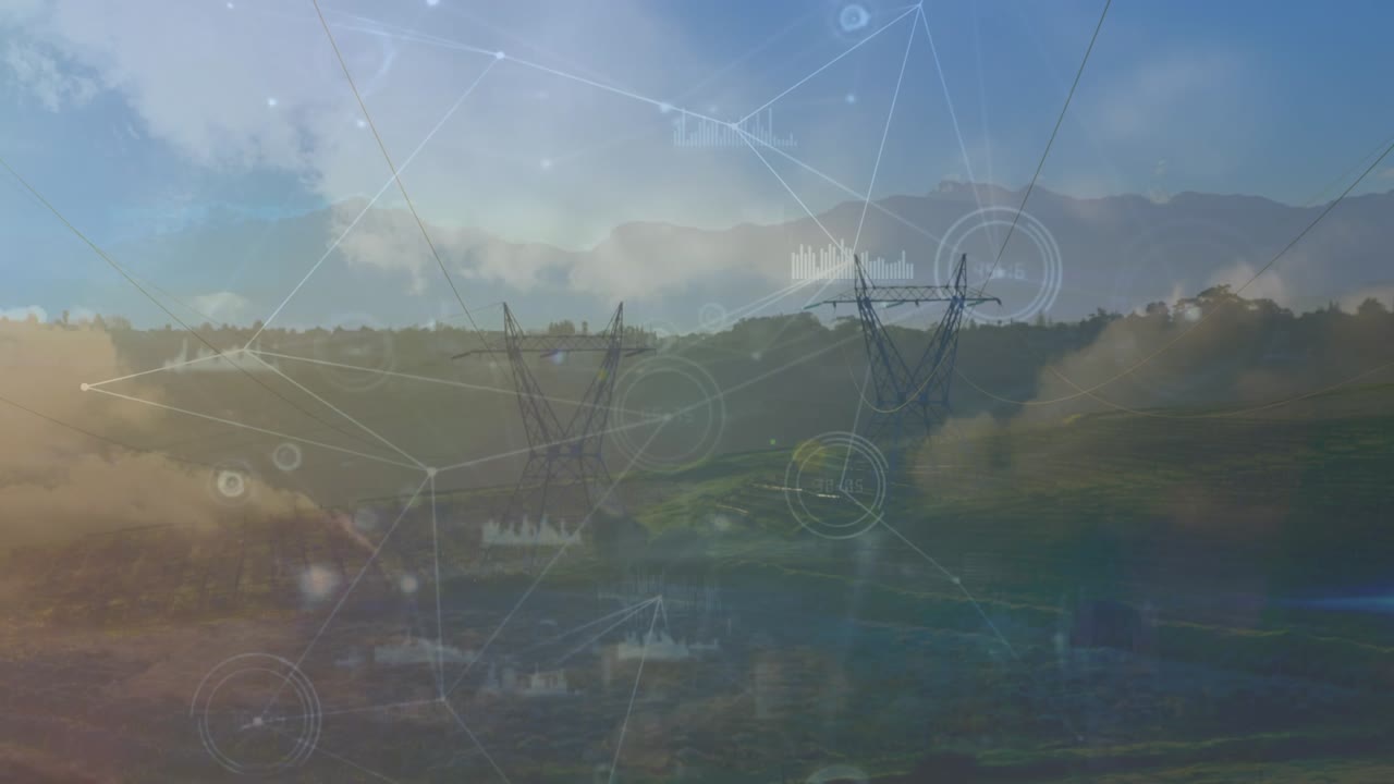 Animation of network of connections over cityscape