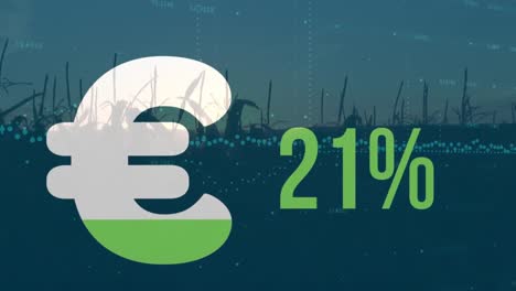 animation of data processing and euro over landscape