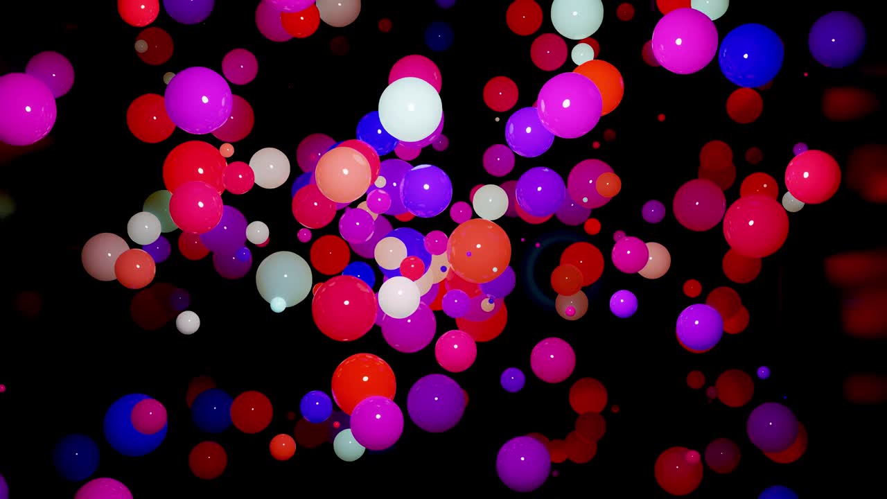 composición abstracta de bolas de colores en el aire, que se iluminan al azar y se reflejan entre sí. esferas multicolores en el aire como simple fondo oscuro geométrico con efectos de luz. en habitación cromada