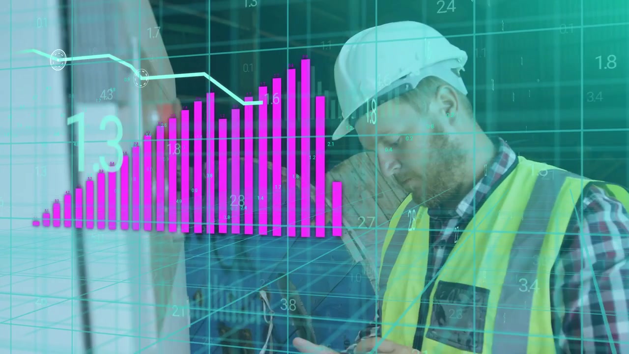 Electrical tech turning red knob activating pink bars trend overlay checking tablet verifying data