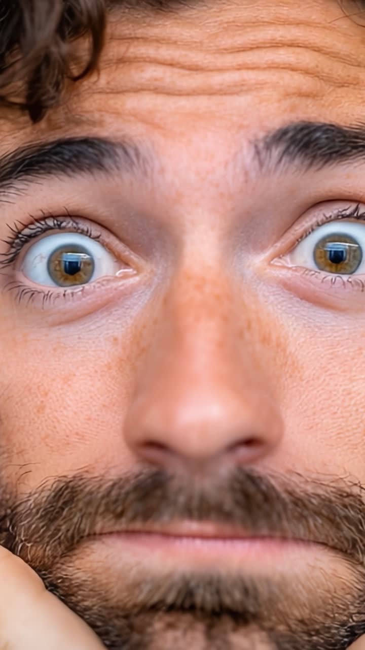 Astonished Expressions: A Close-Up Look at Surprise and Curiosity Captured in Two Frames of a Man's Reaction