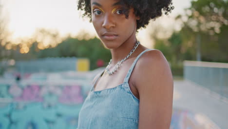 stylish woman at a skatepark