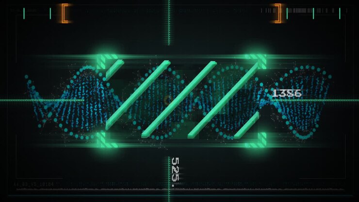 Animation of data processing over dna strand on black background