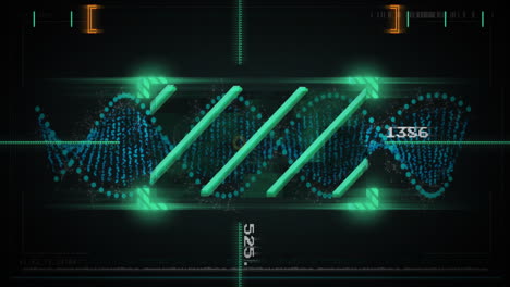 animación del procesamiento de datos sobre la cadena de adn sobre fondo negro