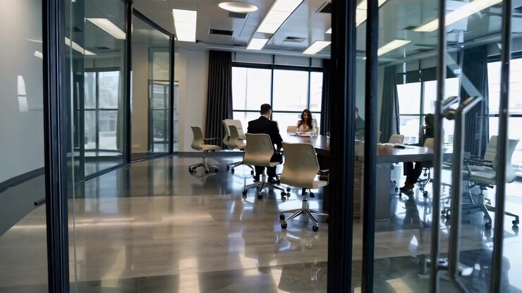 Equipo de negocios reunido para una reunión en una sala de conferencias moderna