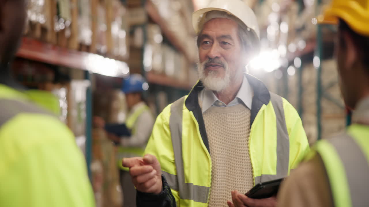 Warehouse workers meeting