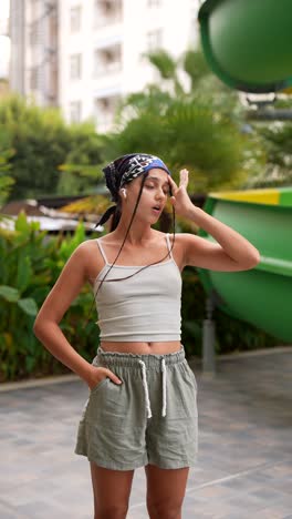 teenager at poolside