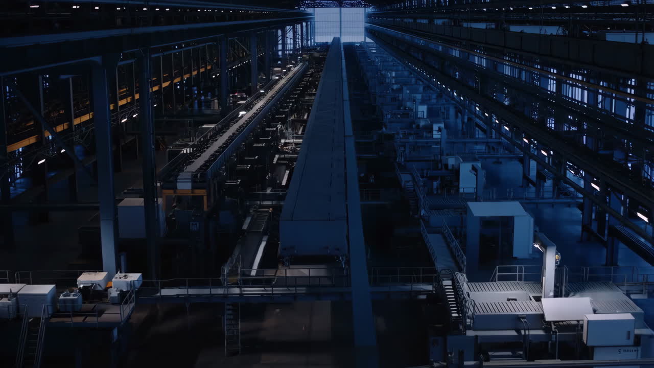 Automated Warehouse Interior with Machinery and Conveyor Belts