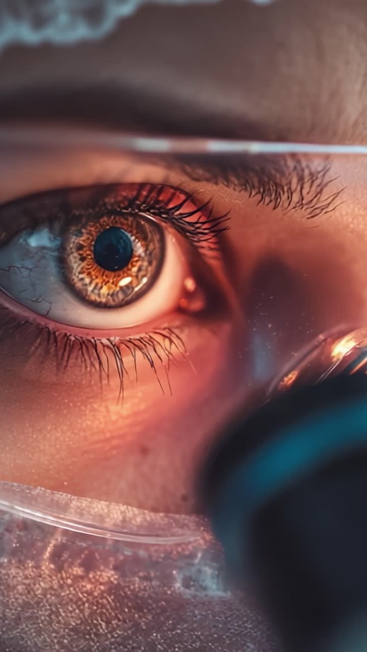 A Close-Up View of an Eye Through a Microscope, Highlighting Intricate Patterns and Details of the Iris in an Intimate Scientific Examination