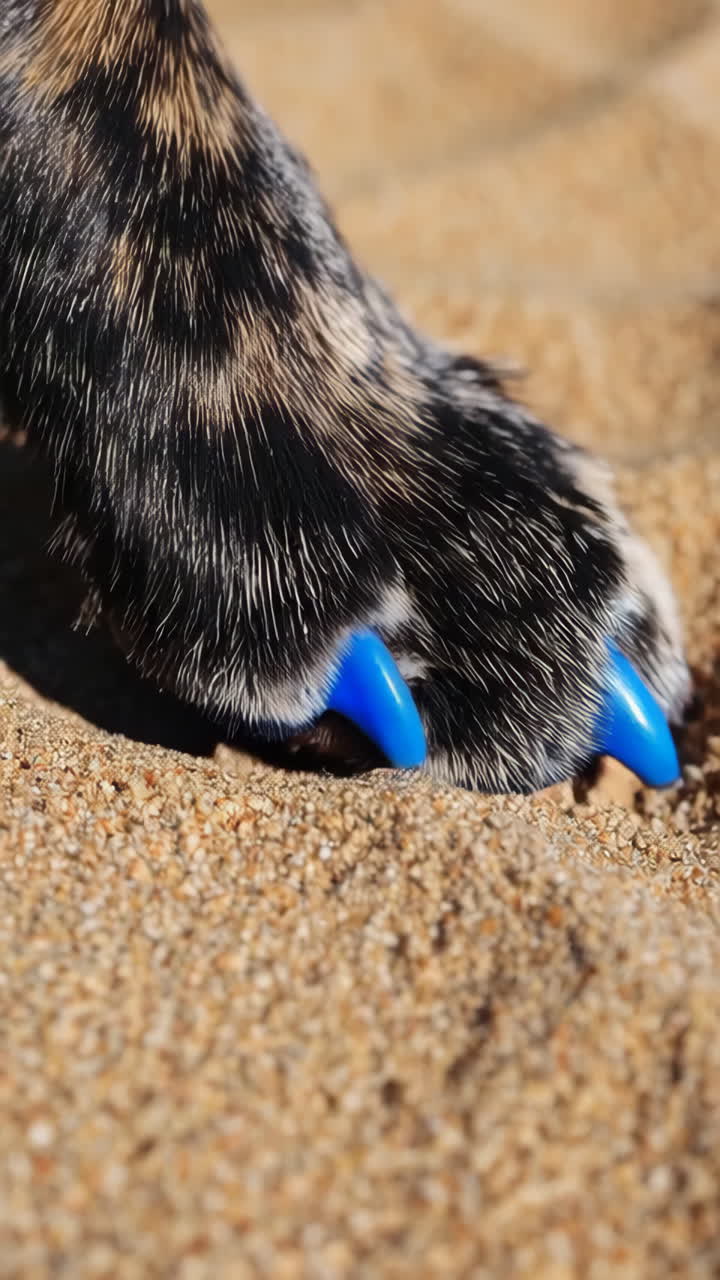 Close-up of a Dog's Paw in Sand with Blue Nails
