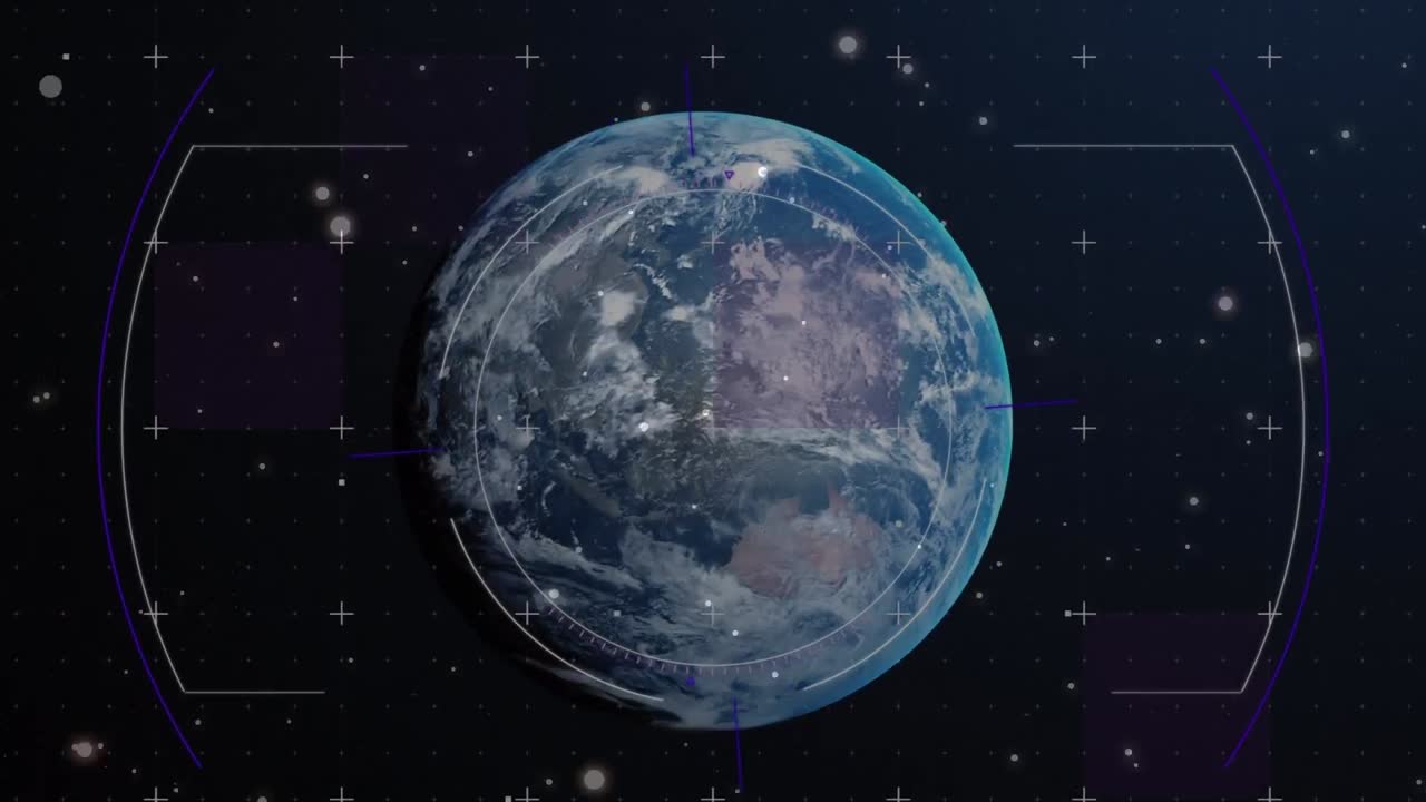 범위 스캐닝과 전 세계 연결 네트워크의 애니메이션