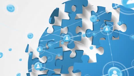 Animation of network of connections over puzzles in human head