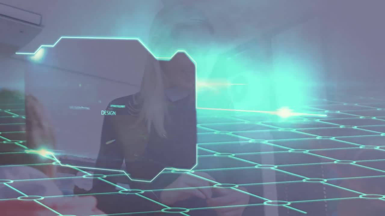 학생들과 대화하는 백인 여성 교사에 대한 데이터 처리의 애니메이션