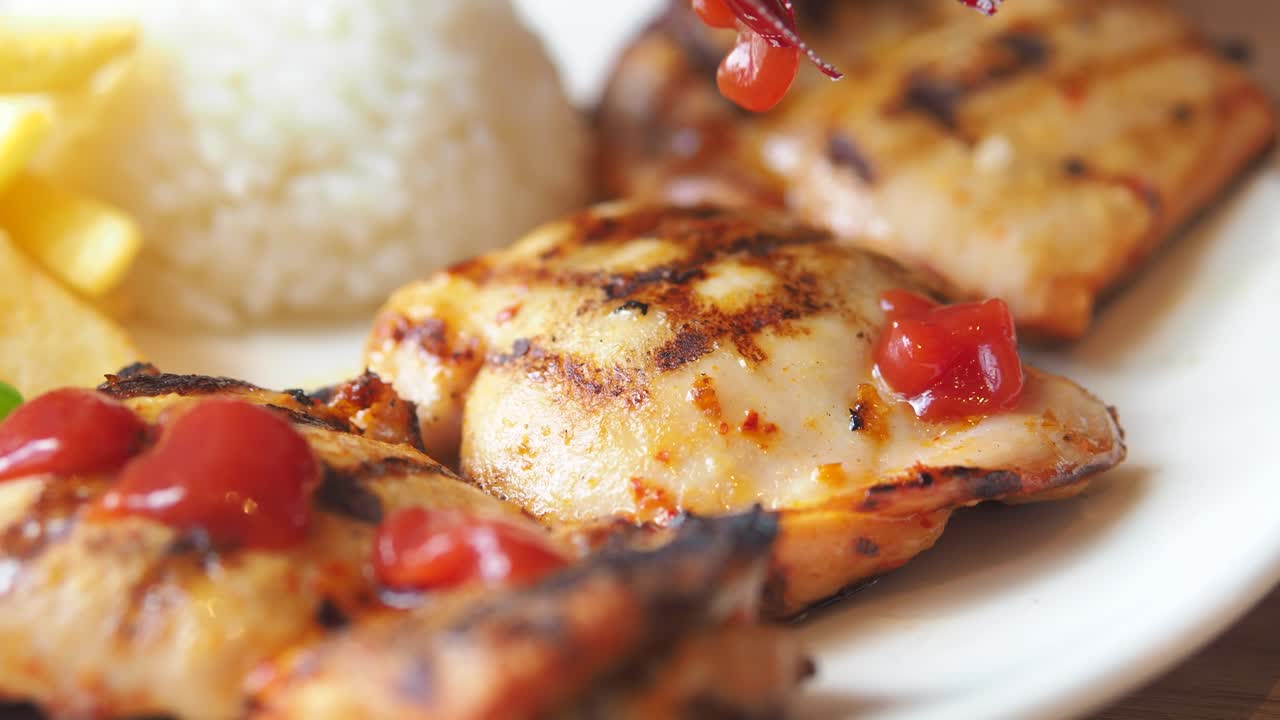 Grilled Chicken with Rice and Fries