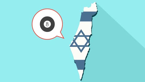 animación de una larga sombra mapa de israel con su bandera y un globo cómico con una pelota de billar de ocho