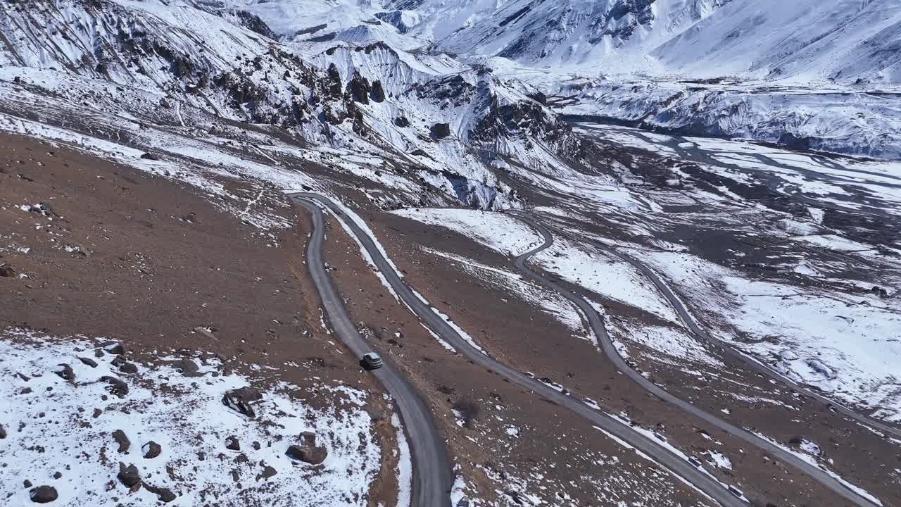 Snowy Mountain Road with Winding Highway