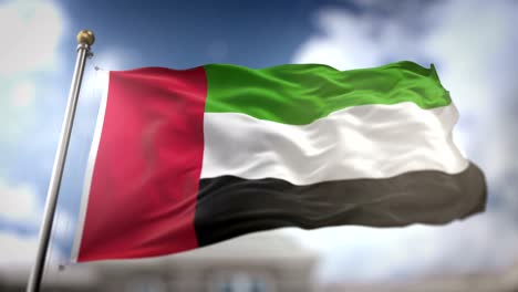 united arab emirates flag waving slow motion 3d rendering blue sky background - seamless loop 4k