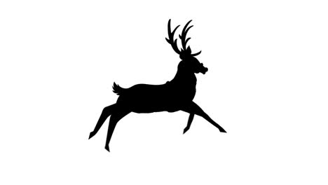 Digital-animation-of-black-silhouette-of-reindeer-running-against-white-background