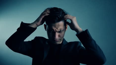 man in suit looks worried and stressed