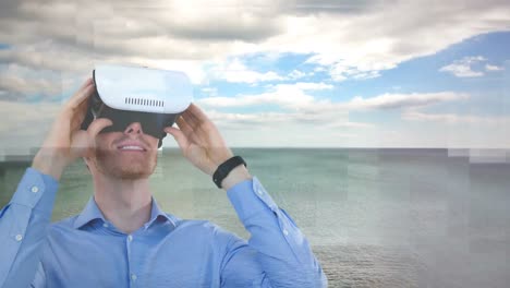 hombre usando vr con el campo