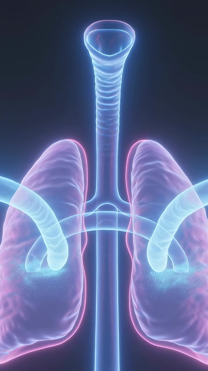 Video verticale: Trachea pulsante che aziona polmoni e bronchi che respirano in studio, mostrando il flusso d'aria
