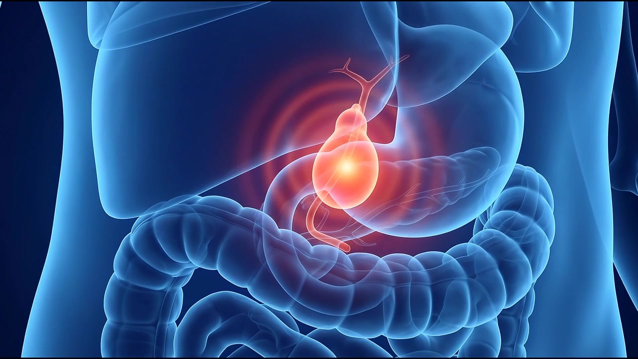 Animazione medica di infiammazione e dolore della cistifellea