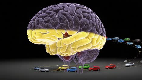 exploring the intersection of neural pathways and traffic dynamics: a visual representation of brain functionality and decision-making processes involving vehicles