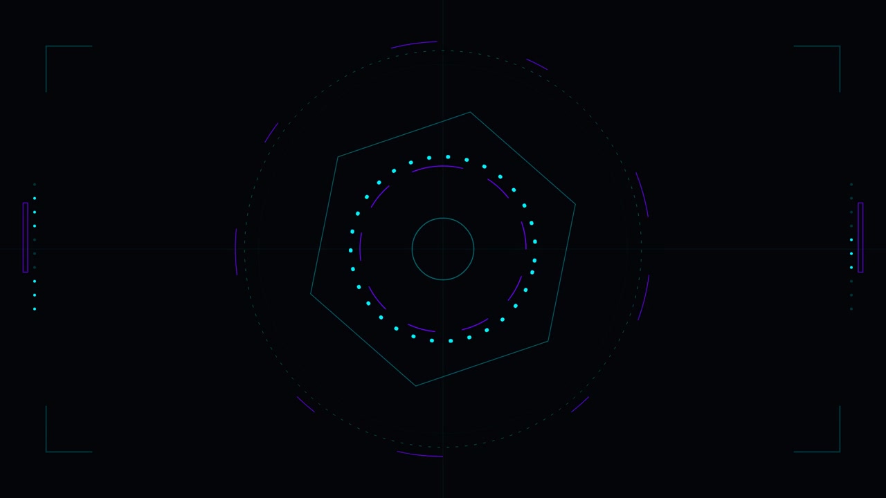 Interface HUD Digital Futurista com Elementos Hexagonais Rotativos