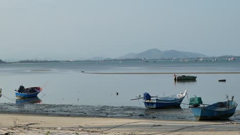 Fisherman-Boat-Floating-On-The-Sea-At-Khao-Lom-Muak,-Prachuapkirikhan-Province,-Thailand