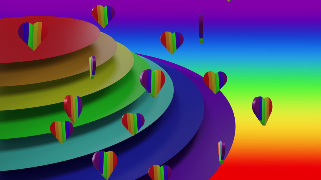 무지개 배경 위에 무지개 심장의 애니메이션