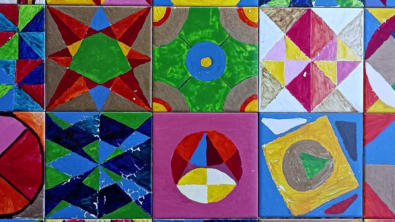 Pattern Colorful Paint Tiled. Draw Background. Art Concept