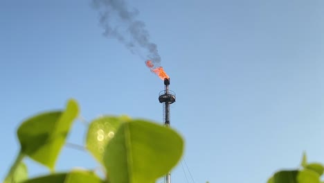 Pila-De-Bengalas-En-Llamas-También-Conocida-Como-Bengalas-De-Gas,-Liberando-Chimeneas-Tóxicas-A-La-Naturaleza