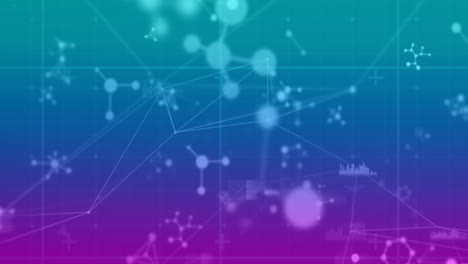 animación de puntos conectados con iconos gráficos, nucleótidos flotantes sobre un fondo de gradiente