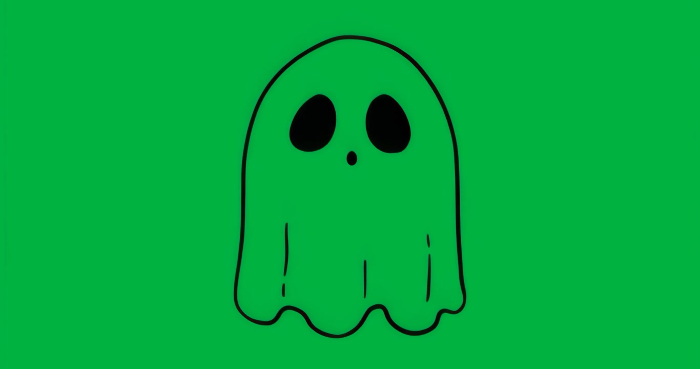 On sequence start ghost figure emerging, glowing and pixel noise shifting showcasing spectral aura