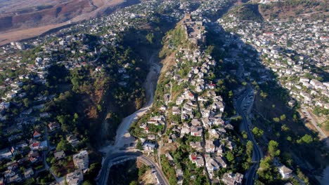 Gjirokaster-in-Albania,-ancient-city-in-the-mountains-with-a-castle