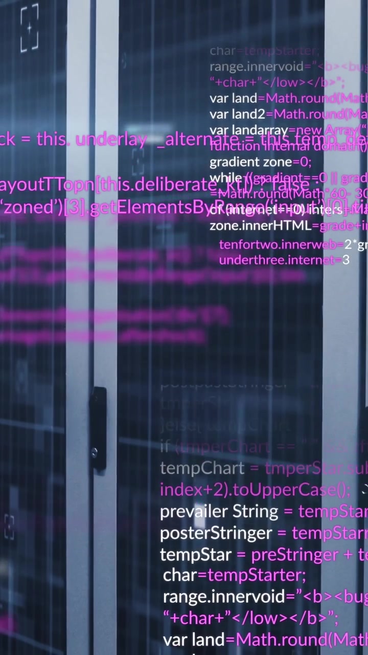 Animation of data processing and light spots against computer server room